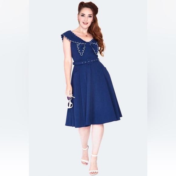 Voodoo Vixen Curve Nautical/Scallop Collar/Retro Flare Dress - Picture 1 of 8